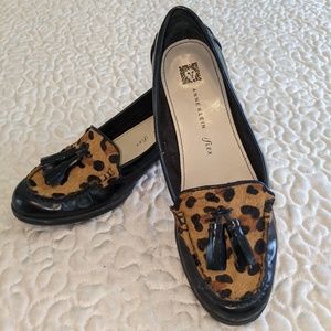 Anne Klein Black/Animal Print Flats Size 6 1/2